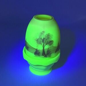Fenton Burmese Uranium Glass Fairy Lamp Hand Painted Signed Connie Ash READ